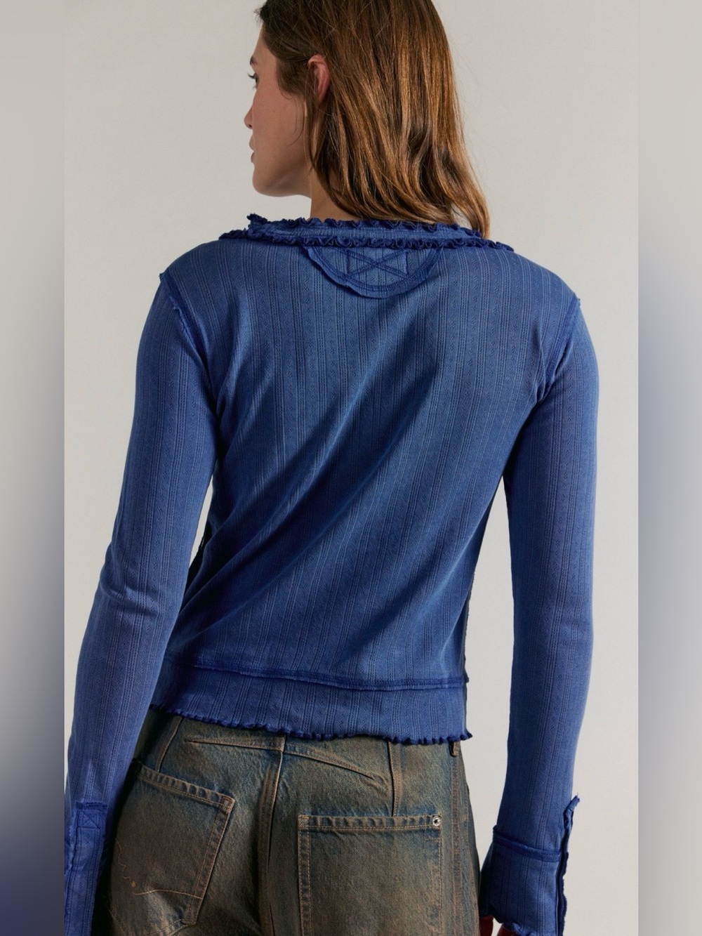 NWT Free People S We the Free Through the Woods Tee in Snow Bunny 🐰 Combo Blue - Picture 2 of 6